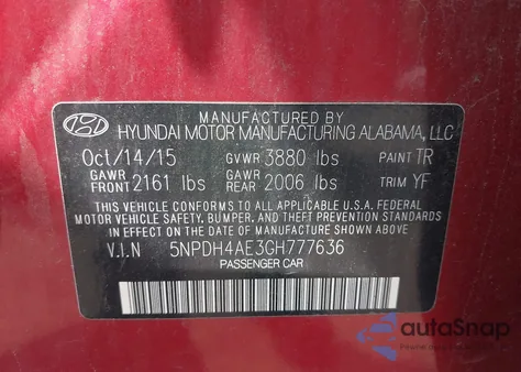2016 Hyundai Elantra Value Edition z USA, uszkodzony, nr VIN 5NPDH4AE3GH777636